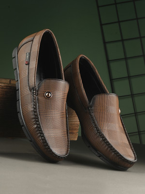 Aaravin's Stylish Textured Loafers with Soft Artificial Leather | Comfort Casual Loafers For Men(Tan , 7)