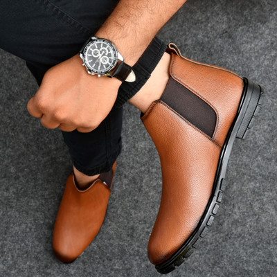 Zixer Casual Synthetic Leather Ankle Formal Shoes For Men High Top Formal Chelsea Boots For Men(Tan , 8)