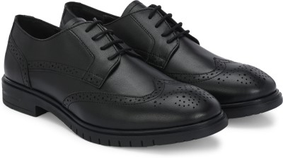 Delize Genuine leather Formal Shoes Brogues For Men(Black , 8)