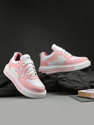 KILLER Stylish Sneakers Shoes for Women And Girls Sneakers For Women(Pink, White , 4)