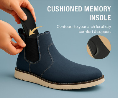 Kraasa Zyro Chelsea Luxury Solid Outdoor, Casual Office Wear Cushioned Footbed Boots For Men(Blue , 9)