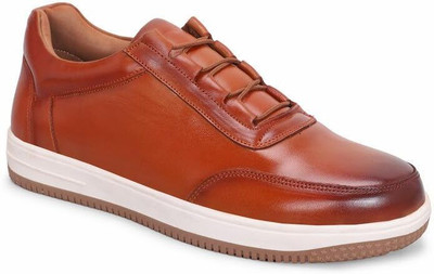 MATR LIFESTYLE MATR Luxe Men's Tan Leather Casual Sneakers – Elastic Lace's Slip-On Sneakers For Men(Tan , 10)