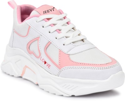 Jeevi New Stylish Love pink Outdoor Running Shoes For Women(White, Pink , 4)