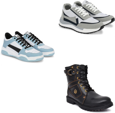 Walkivo Lace Up For Men(Grey, Blue, Blue , 9)