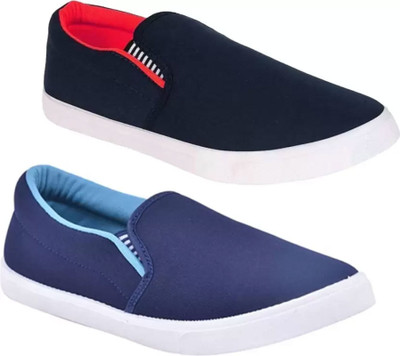 BRUTON Combo Fit-Man Red & Blue Loafers For Men(Multicolor , 8)