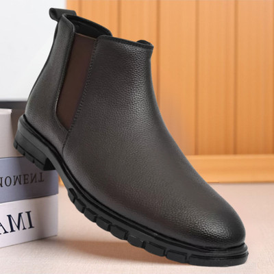 Zixer Chelsea Boots For Men Leather High Ankle Formal Chalsi Bike Riding Chukka Boots Oxford For Men(Brown , 9)