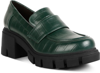 London Rag Green Chunky Block Heel Loafers Loafers For Women(Green , 6)