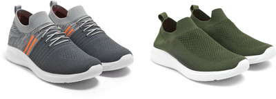 Face Stylish Sports Shoes for Men – Ideal for Running, Gym & Training Sneakers For Men(Olive, Grey, Orange , 10)