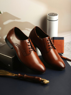 iD Men's Vegan Leather Tan Round Tow Formal Shoes Lace Up For Men(Brown , 9)