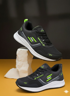 World Wear Footwear Stylish Lightweight Sports Running Shoes for Men | Breathable Comfort For Men(Black , 7)