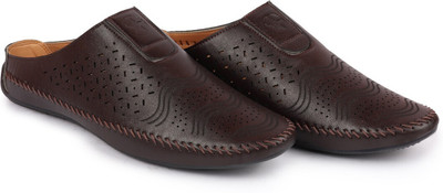 FAUSTO Ethnic Wedding Party Back Open Laser Cut Design Juttis and Mojaris For Men(Brown , 8)