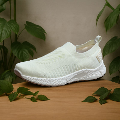 Neemans Knit Ease Slip Ons for Men | Breathable, Cushioned Comfort Slip On Sneakers For Men(Off White , 7)