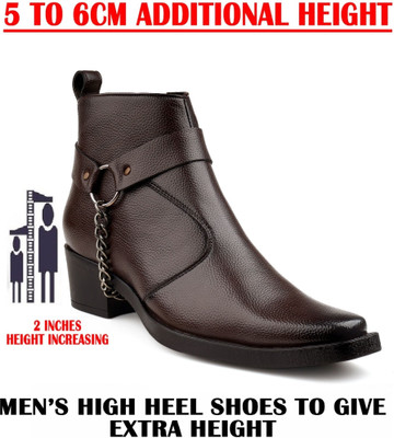 BXXY Men 5-6cm Heel Height Increasing, Chain Design Brown Casual Formal Ankle Boot Boots For Men(Brown , 9)