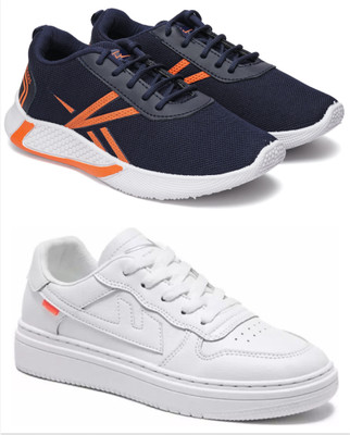 Free Kicks Combo Of 2 Shoes FK-491 & FK-Alpha Sneakers For Men(White , 8)