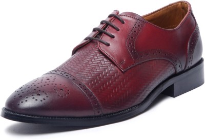 LOUIS STITCH Men's Maroon Handmade Italian Braided Oxford Shoes Corporate Casuals For Men(Red , 10)