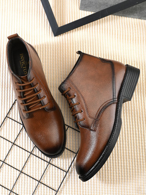 INVICTUS Men tan solid round toe formal semi casual high top regular lace up comfortable Boots For Men(Tan , 7)