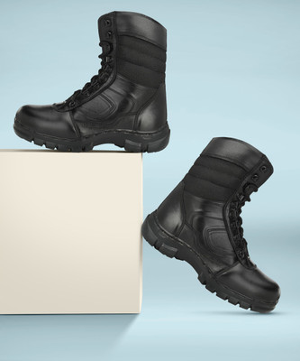 FRANZO Mens Black Challa Rings Tactical Combat Army/Military Training & para mountain Boots For Men(Black , 10)