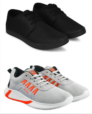 Free Kicks Combo Of 2 Shoes FK-205 & FK-444 Sneakers For Men(Grey, Orange , 9)