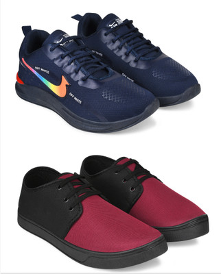 Free Kicks Combo Of 2 Shoes FK-NK-901 & FK-206 Sneakers For Men(Black, Maroon , 9)