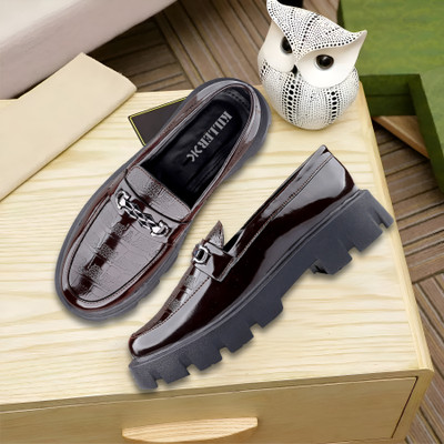 KILLER Men's Latest Patent Material Party Wear Slip-on Parada shoes Party Wear For Men(Brown , 8)