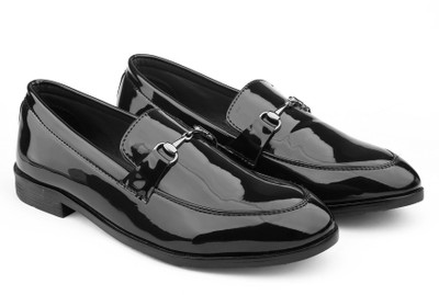 YUVRATO BAXI Men's Patent Leather Material Black Buckle Formal And Mocassion Shoes Slip On For Men(Black , 7)