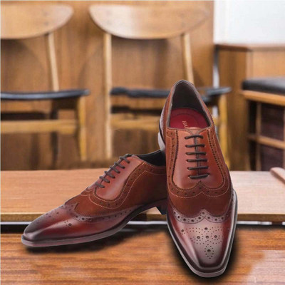 Harrykson London Premium Luxury Timeless Elegance Leather Brogues For Men(Tan , 8)