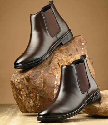 oxpal Stylish Brown Synthetic Leather Chelsea Boots For Men Slip on Formal Boots For Men(Brown , 10)