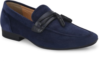 House of Pataudi Foux Leather Slip On Casuals For Men(Blue , 8)