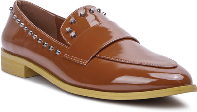 Rag & Co Tan Patent Stud Penny Loafers Party Wear For Men(Tan , 7)