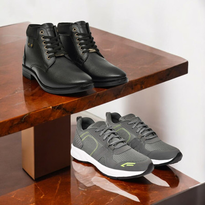 KRITON Trendy & Durable Men’s Boots – Perfect for Everyday Wear Boots For Men(Black, Grey , 9)