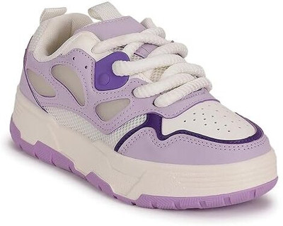 Marc Loire Chunky Lightweight Lace-Up Casual Shoes with Extra Cushioning Sneakers For Women(Purple , 4)