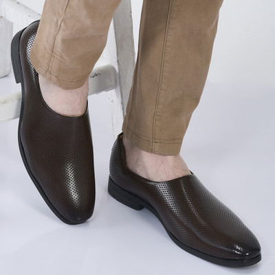 FAUSTO Ethnic Wedding Juttis for Traditional Kurta Pajama|Party Evening Slip-On Mojaris For Men(Brown , 9)