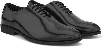 INVICTUS Mens Patent Lasered Wholecut Lace up Black Slip On For Men(Black , 7)