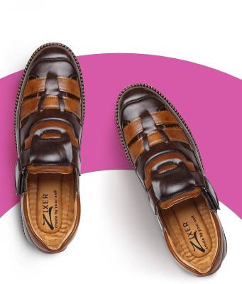Zixer Synthetic Leather Shoes Cum Sandals For Men || Sandals For Men Latest Stylish Half Shoes Branded || Ethnic Wedding Look Best Sandal For Boys Monk Strap For Men(Brown)