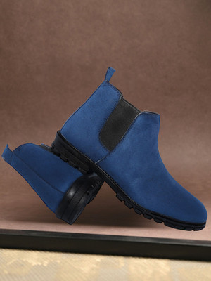 Zixer Formal Synthetic Leather Ankle Formal Shoes For Men High Top Formal Chelsea Slip On For Men(Blue , 10)