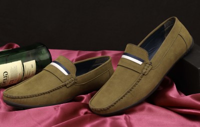HERE&NOW Suede Casual Slip On Shoes Loafers For Men(Green)
