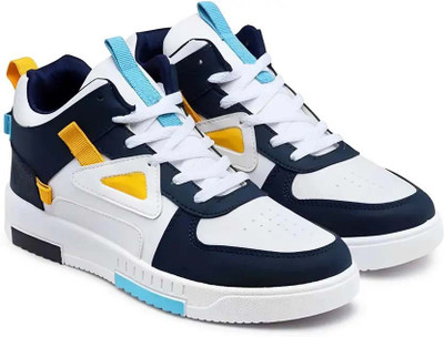 World Wear Footwear Men's Casual Sneakers Shoes | Anti-Slip | Modern Design | All-Day Comfort Sneakers For Men(White, Blue , 6)