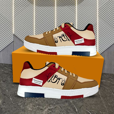 NIZARO Midtop Trendy Stylish Sneakers Shoes | Lightweight And Comfortable Casual Shoes, Sneakers For Men(Red, Beige, Tan , 7)