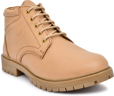 PILLAA PILLAA Leather Formal Casual lace Ups Boots Boots For Men(Beige , 6)