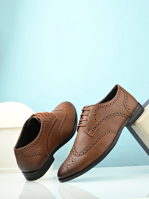 KILLER Elegent Premium Office Wear Synthetic Leather Formal Derby For Men(Tan , 9)