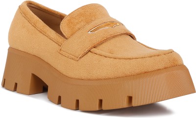 London Rag Tan Micro Suede Chunky Loafers Loafers For Women(Tan , 8)