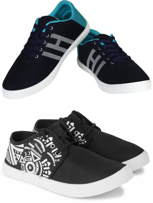 Free Kicks Combo Of 2 Shoes FK-MCW-145 & FK-202 Sneakers For Men(Black , 9)
