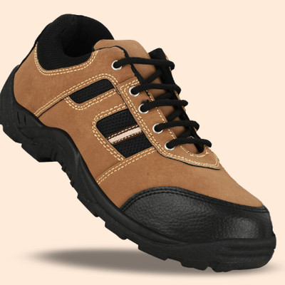 foot trends PVC Sole And Steel Toes Protection for industrial Use Safety shoes For Men(Tan , 11)