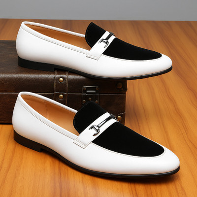 Von kiraro Men’s White & Black Stylish Loafers | Party, Wedding & Office Wear Shoes Loafers For Men(White, Black , 7)