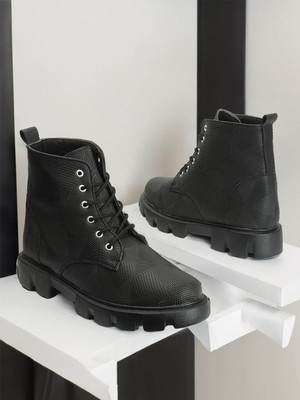 Roadster Women Black Mid Top Platform Heel Chunky Boots Running Shoes For Women(Black , 4)