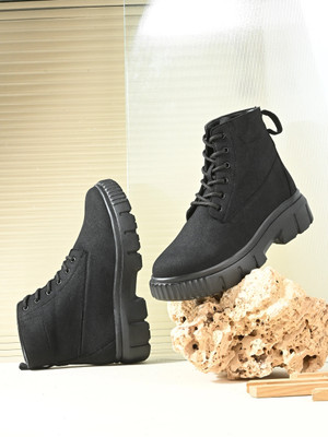 El Paso Black Lace-Up Ankle Boots for Women | Smart Casual | Lightweight & Stylish Boots For Women(Black , 3)