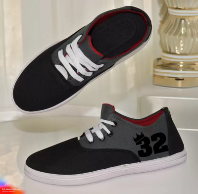 KANEGGYE New Men or Boys Stylish Canvas Shoes Canvas Shoes For Men(Grey, Black , 6)