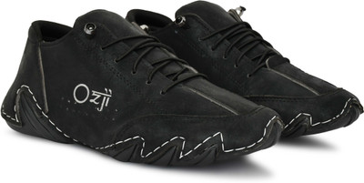 OZJI Italian Handmade Low Shoes, Soft Upper Slip-On Shoes Outdoors For Men(Black , 6)