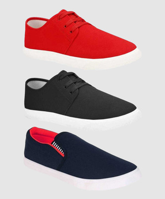 BRUTON Combo Pack Of 3 Slip On Canvas Shoes For Men(Blue, Black, Red , 9)