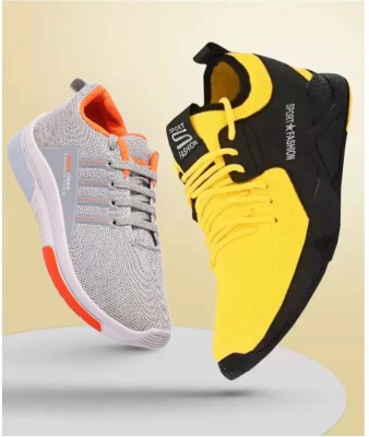 HOTSTYLE Combo Pack Of 2 Running Shoes For Men(Yellow, Grey)